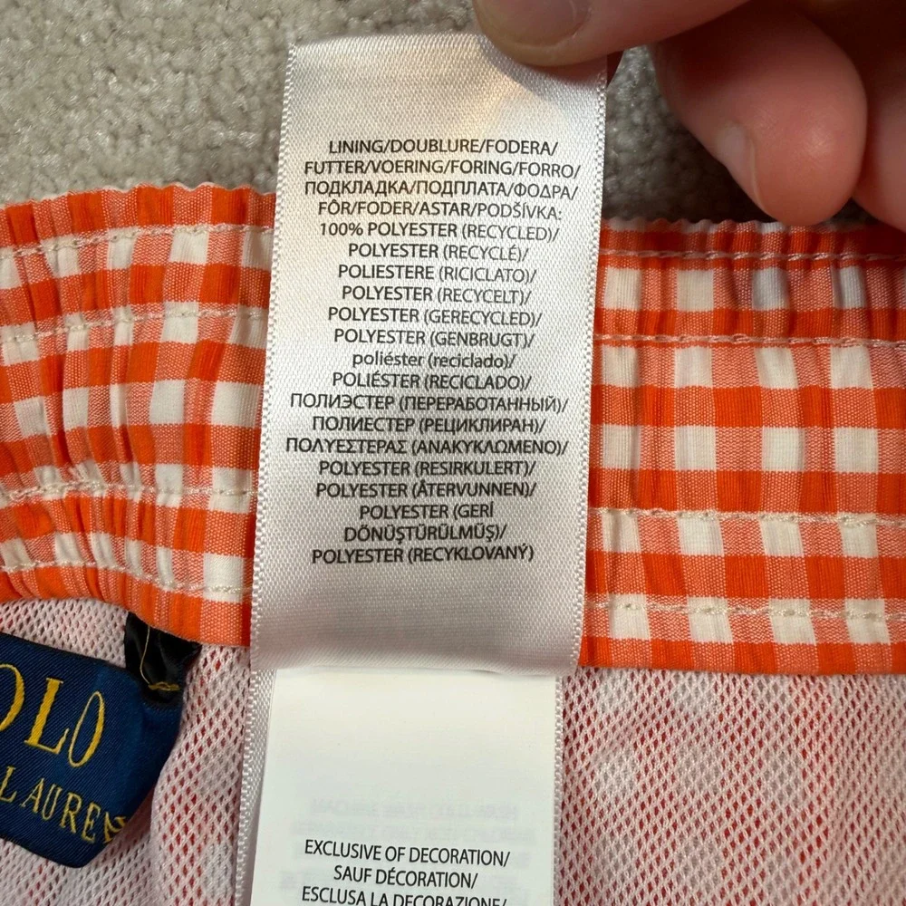 NEW Polo Ralph Lauren Swim Trunks Men 4XB Orange Gingham Check Drawstring‎